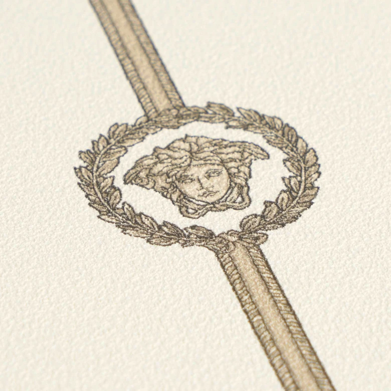 Versace non-woven wallpaper I Love Baroque stripes Medusa White Taupe luxurious 