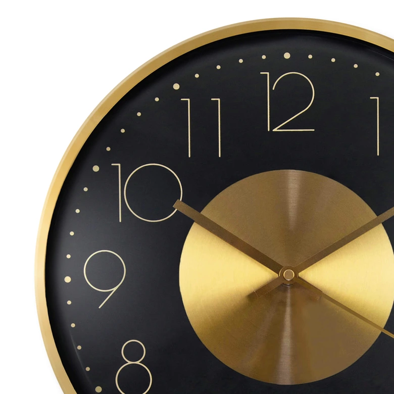 Moderne Wanduhr aus Aluminium, schwarz-gold | rund 