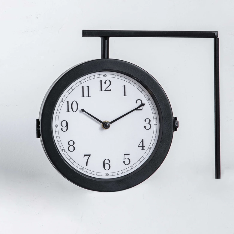 Bahnhofsuhr im Vintage Style aus Metall, schwarz | 28x25,3 cm 