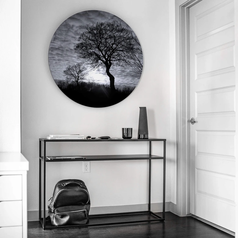 Alu-Dibond Black and White Sunset - Rund 