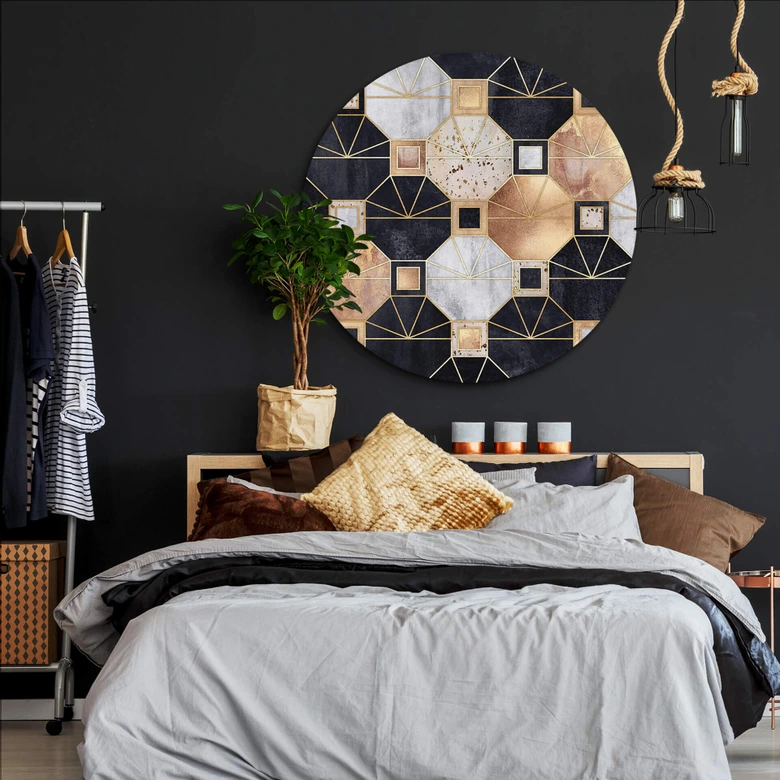 Wandcirkel Alu-Dibond Fredriksson - Gold & Black 