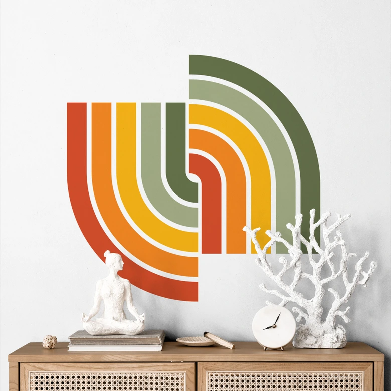 Muursticker retro halve boog | regenboog kleuren 