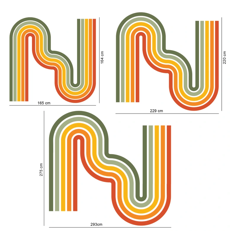 Wandtattoo Retro Streifen Form Set (6-teilig) | Regenbogenfarben 