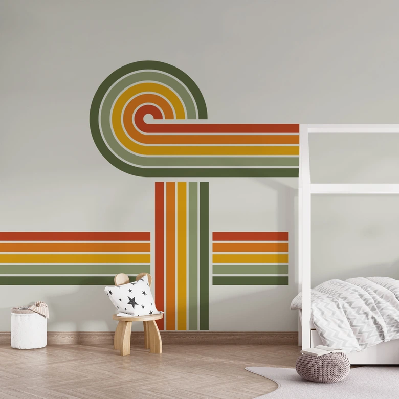 Sticker mural rétro quart de cercle | couleurs arc-en-ciel 
