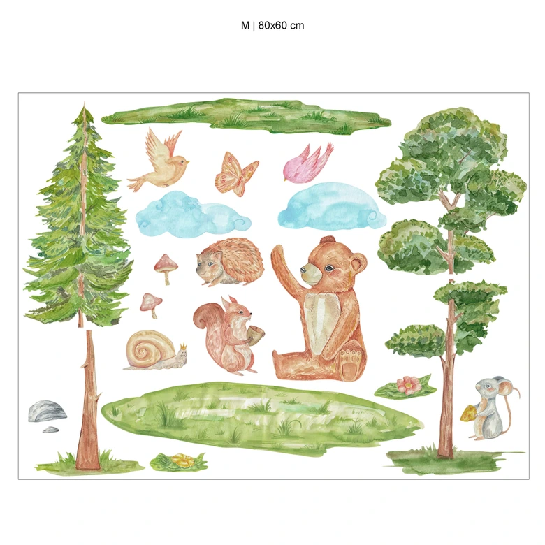Sticker mural pépinière animaux de la forêt - ensemble d'animaux de la forêt 