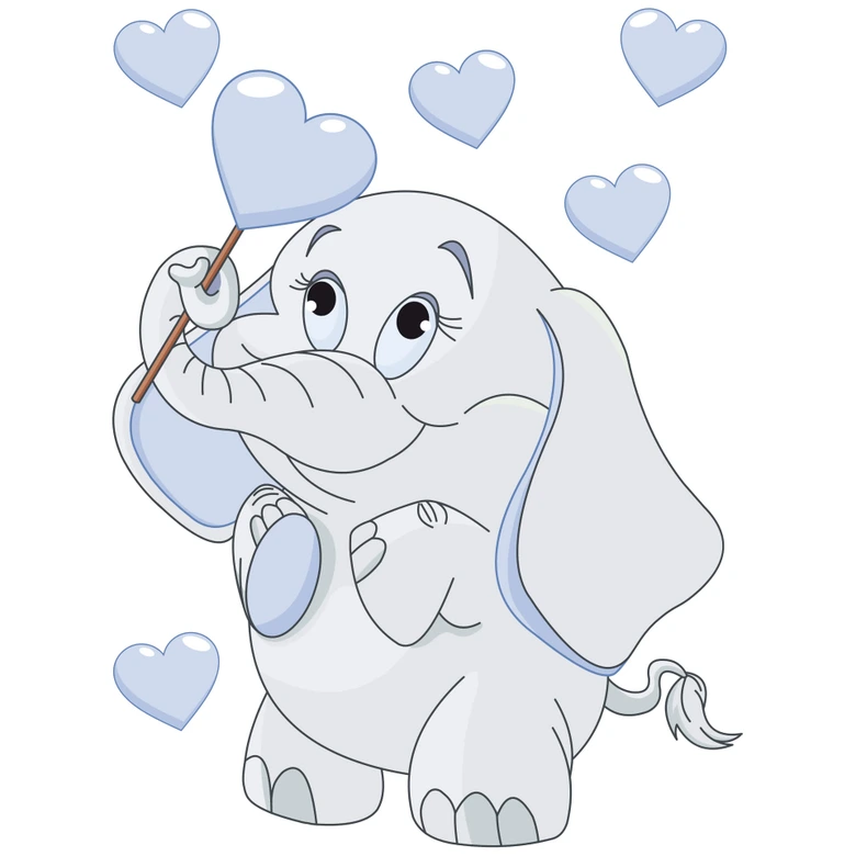 Wandtattoo Elefantenbaby mit Herzen (blau) + Leuchtsticker 
