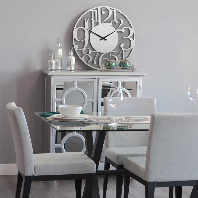 XXL Wanduhr Alu-Dibond-Silbereffekt - Modern - Ø 70 cm 