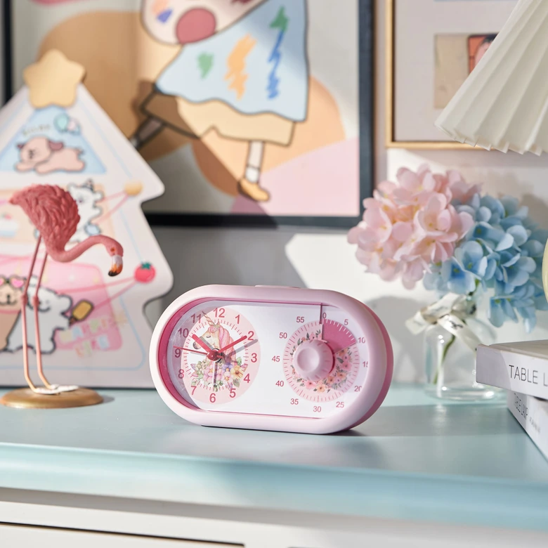 Kinderuhr Tischuhr mit Wecker und Timer-Funktion, Einhorn rosa, 16x9,5 cm 