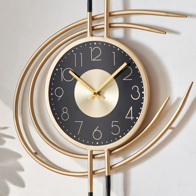 Moderne Wanduhr in Metalloptik | Mid-Century/Art-Deco | gold, 41x54 cm 