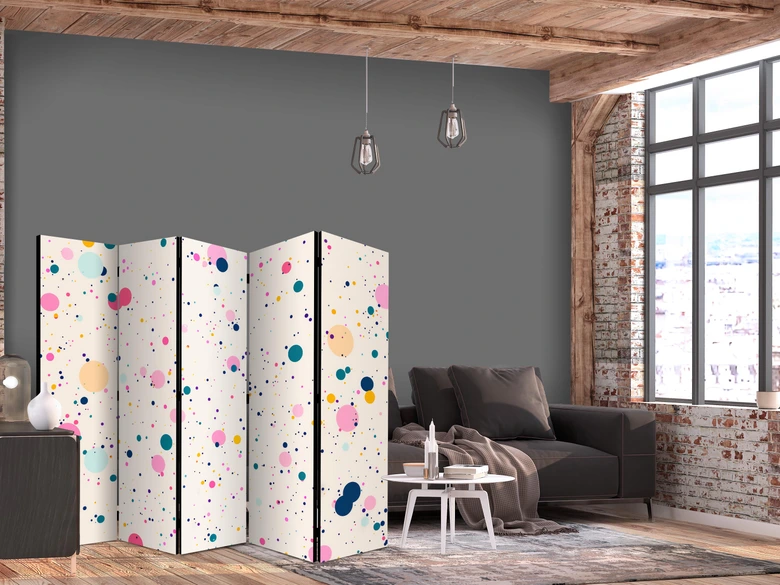 Paravent, Raumteiler freistehend, Trennwand - Dots on a Light Pink Background 