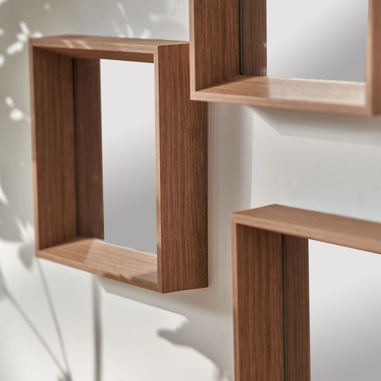 Wandspiegel 3er Set Holz klein - Bangkok - 26x26 cm 