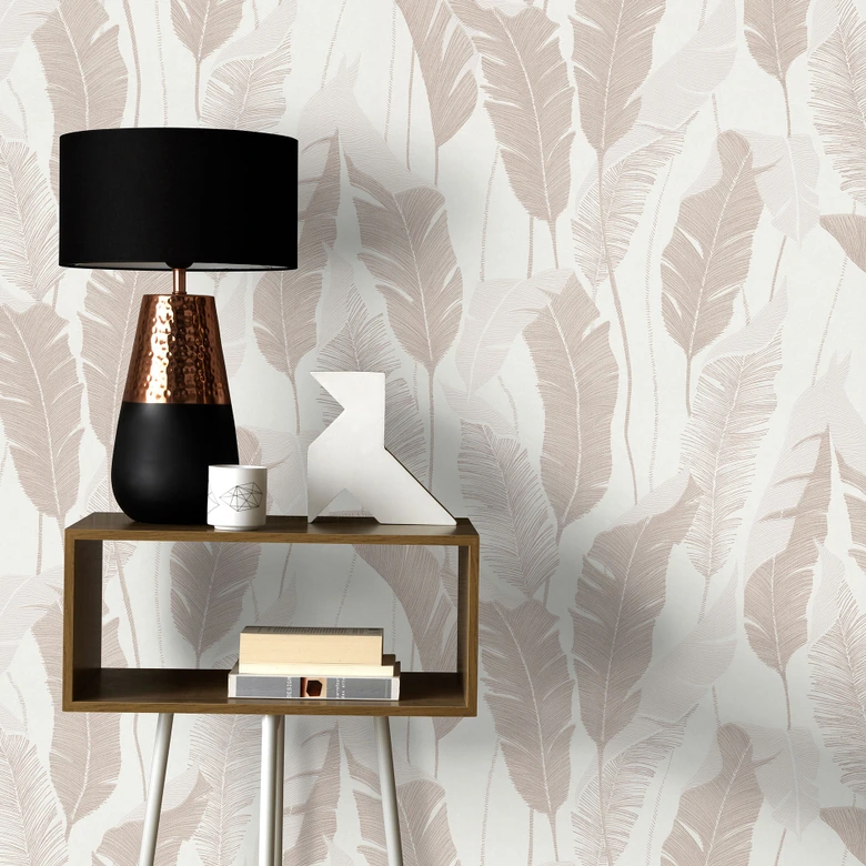 PVC-fri non-woven tapet med bladmotiv i beige 