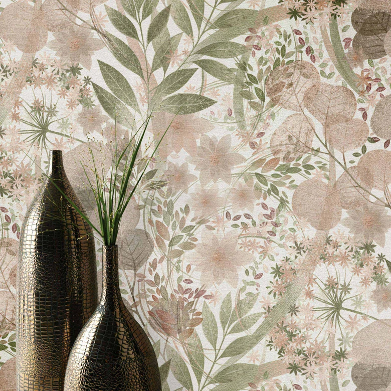 Vliestapete, Blättermotivtapete Secret Garden rose 