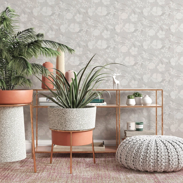 Vliestapete, Blumenmotivtapete La Terrasse hellgrau 