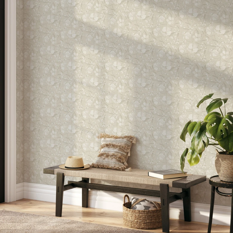 Vliestapete, Blumenmotivtapete La Terrasse taupe 