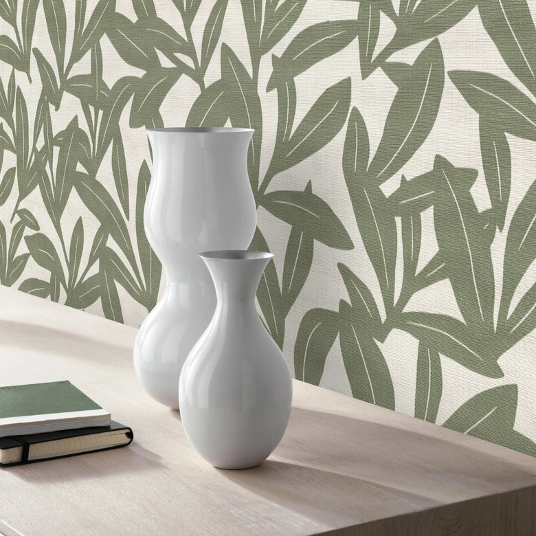 Vliestapete, Blumenmotivtapete La Terrasse grün, creme 