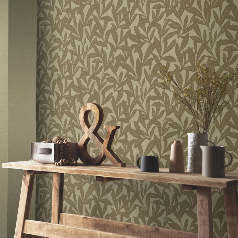 Papel pintado no tejido, papel pintado motivo floral La Terrasse olive 