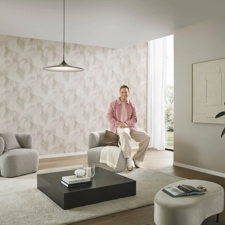 Guido Maria Kretschmer Papier peint graphique Waves of Light Fashion for Walls 5 rose 