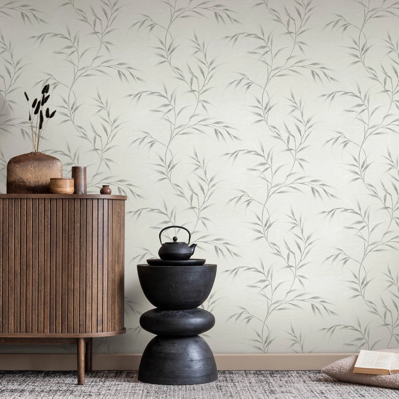 Guido Maria Kretschmer leaf motif wallpaper Yamato Fashion for Walls 5 light gray 