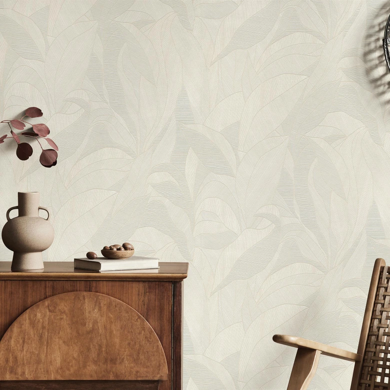 Vliestapete, Blättermotivtapete Cameo creme 