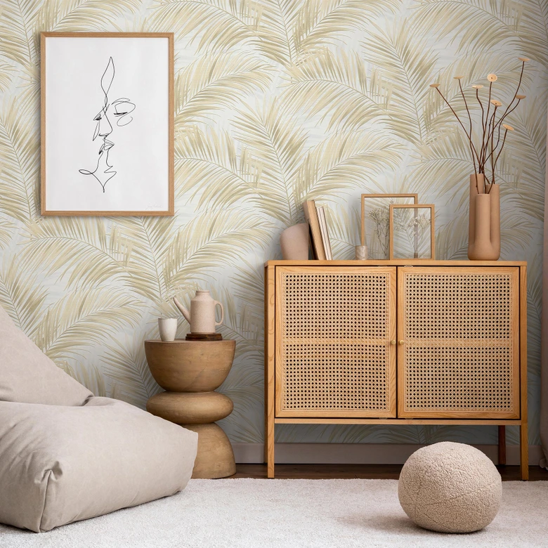 Vliestapete, Blättermotivtapete Cameo beige 