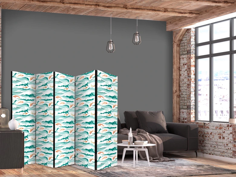 Paravent, Raumteiler freistehend, Trennwand - Fish Leaping Above the Waves 