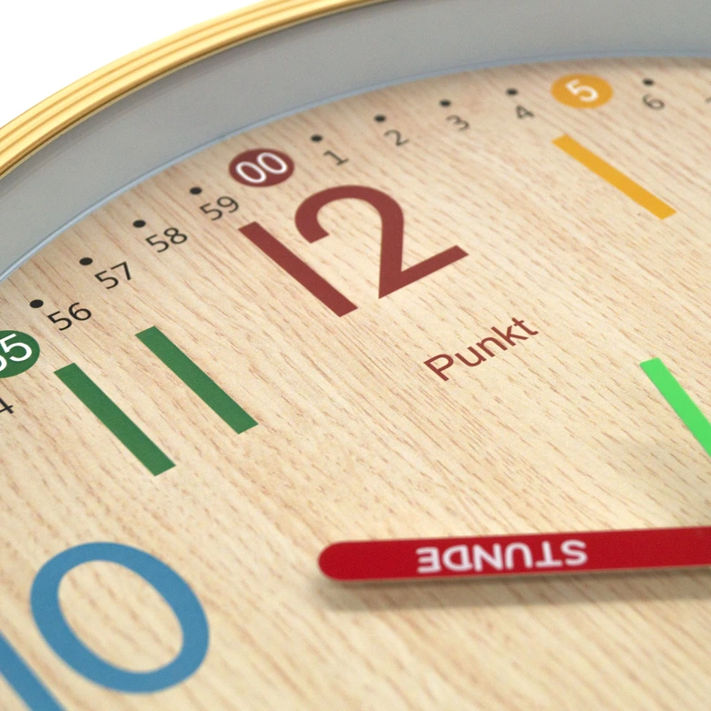 Kinderuhr - analoge Lernuhr rund für das Kinderzimmer - Wanduhr für Jungen & Mädchen - Holz-Optik Ø30 cm 