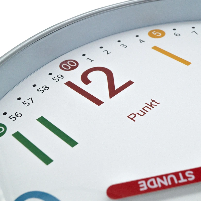 Analoge Lernuhr Kinderzimmer Wanduhr leise Kinderuhr für Grundschulkinder Metall-Optik Ø30 cm 