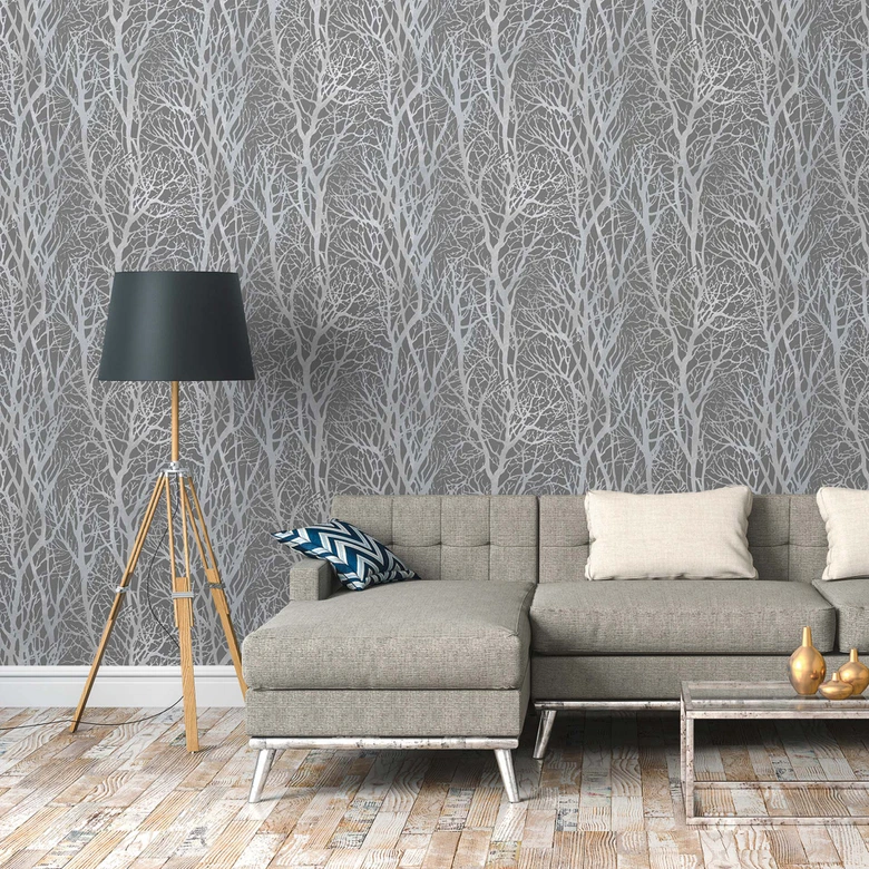 Skovtapet grå sølv - non-woven tapet natur A.S. Création 
