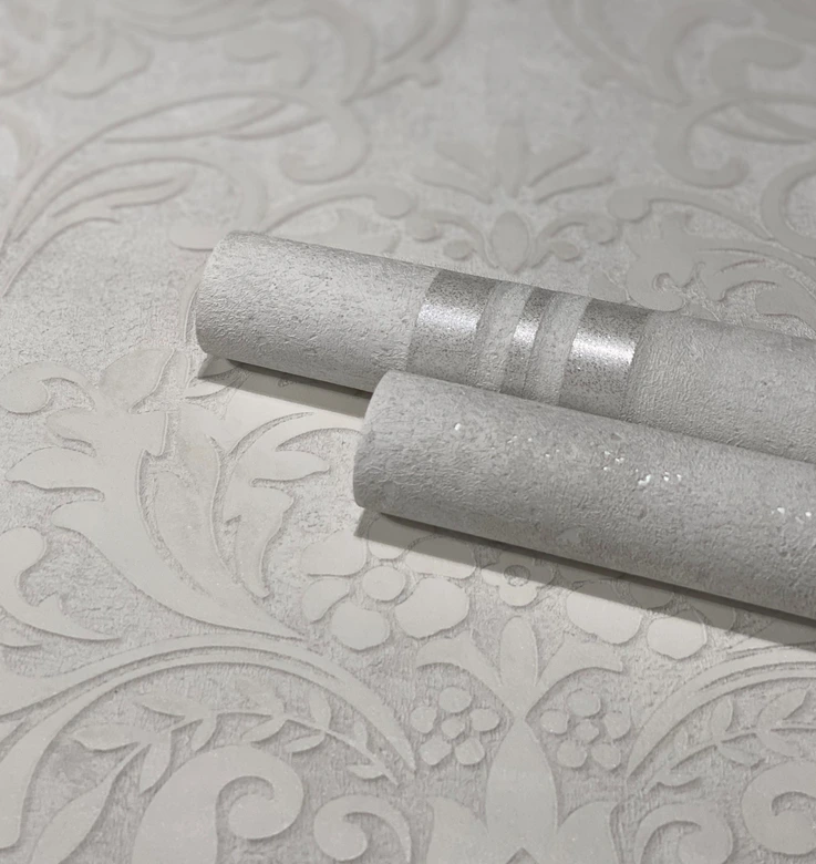 Vliestapete mit ornamentalem Damask-Motiv Grau Ornamental  