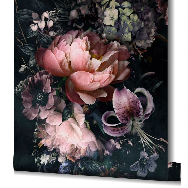Papier peint fleurs noires Papier peint photo pour salon chambre 2,70 x 1,59 cm 