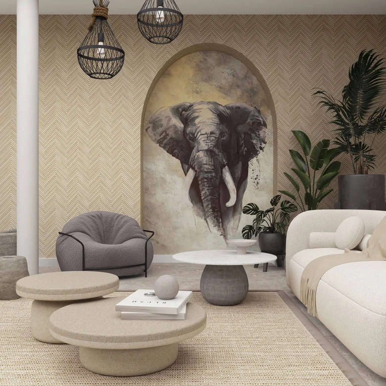 Vliestapete mit Fischgratmuster und Holzoptik beige Holzoptik 