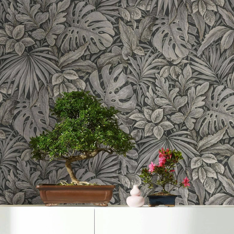 Vliestapete mit strukturiertem Blattmotiv braun Floral 