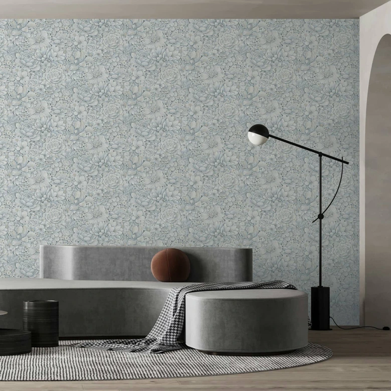Vliestapete mit stark strukturiertem Blattmotiv blau Floral 