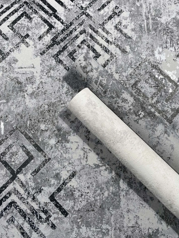Papel pintado no tejido aspecto hormigón gráfico moderno en gris 