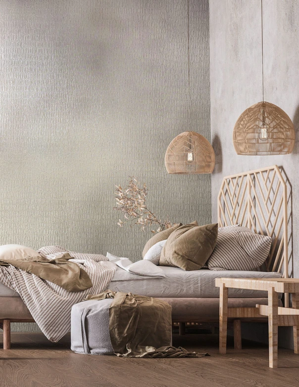 Vliestapete mit textilem Uni beige Struktur 