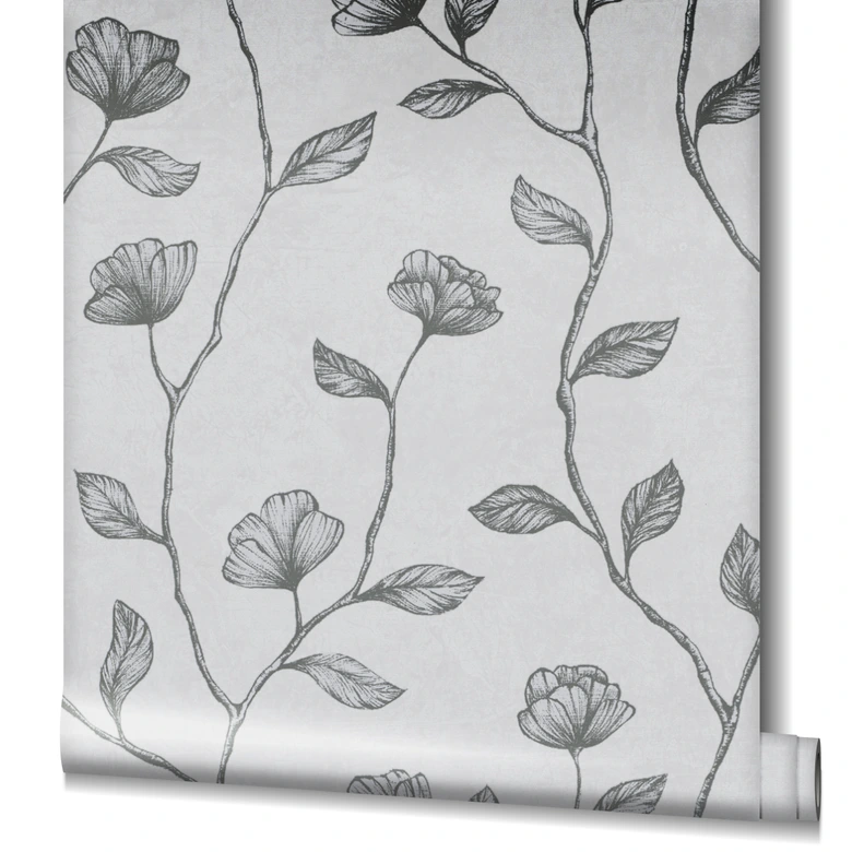 Papier peint intissé gris argenté floral pour salon chambre cuisine papier peint marburg 