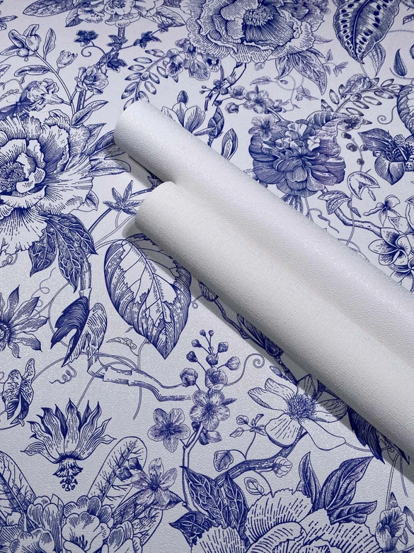 Icke-vävd tapet blommor, blad blommig natur matt i vitt  