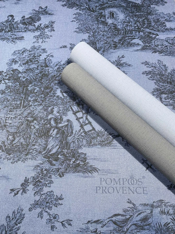 Papier peint intissé paysage, personnes graphique classique mat dans bleu  