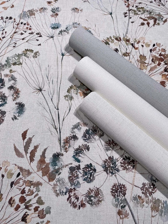 Tapeta z włókniny kwiaty, liście kwiatowa natura matowa w kolorze szarym  