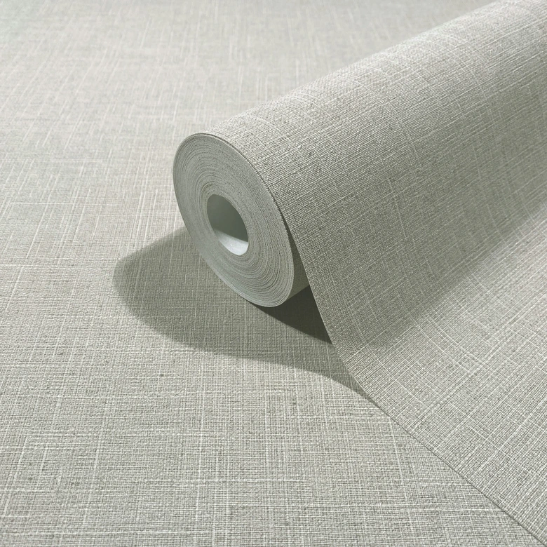 Papel pintado no tejido textil, liso texturado moderno mate en gris beige 