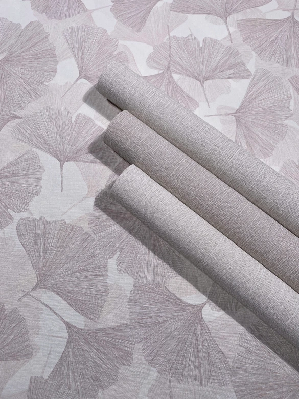 Vliestapete 3D, Blätter Floral Natur matt in Grau Beige 