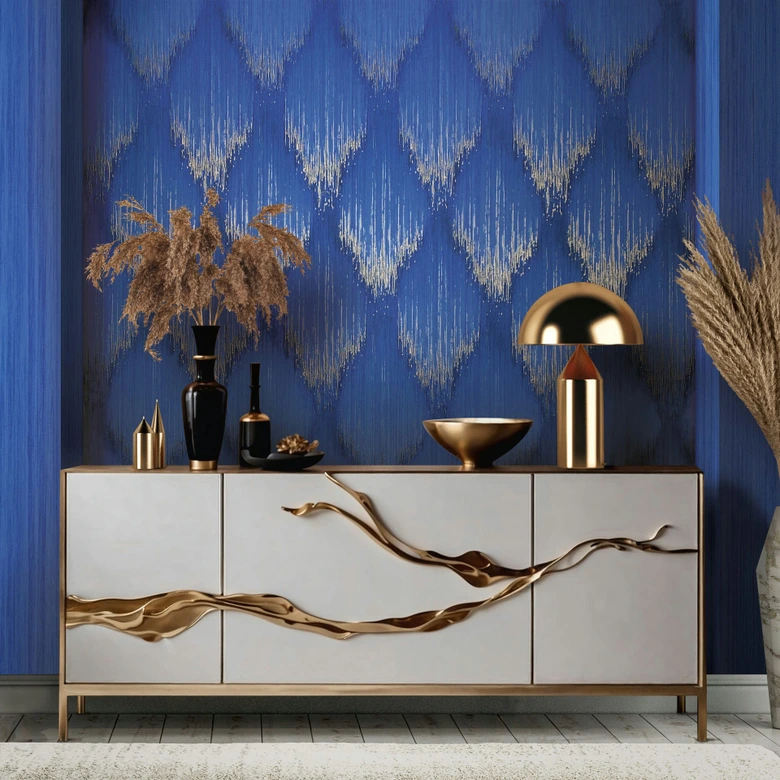 Vliesbehang strepen, ruitvormige strepen modern in blauw - Papis Loveday 