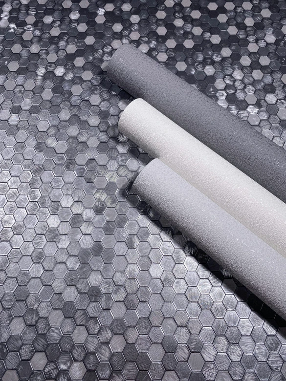 Vliestapete Sechskant, Metallisch Fliesenoptik Modern, Geometrisch glänzend in Silber - Papis Loveday 