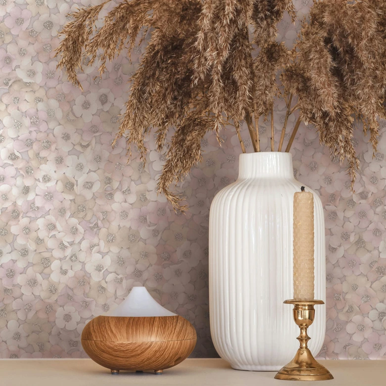 Non-woven wallpaper flowers, leaves floral nature, classic matt in pink-brown 