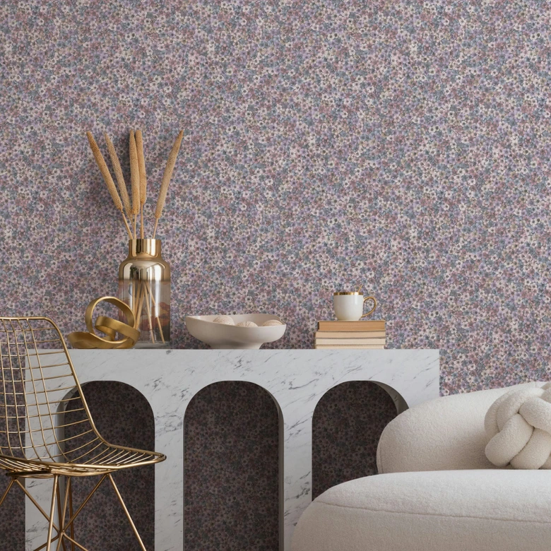 Papel pintado no tejido flores, hojas naturaleza floral, clásico mate en rojo 