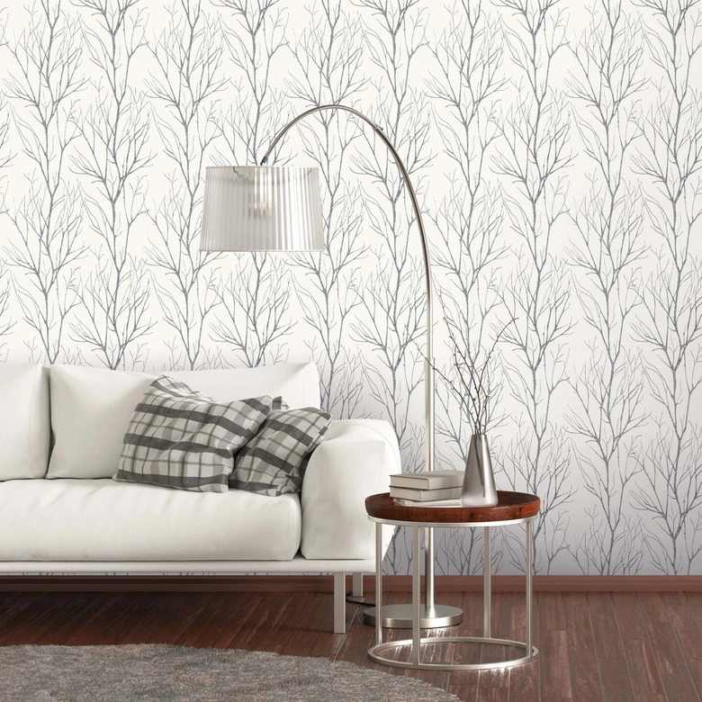 Papier peint forêt Blanc Noir - Papier peint intissé Nature A.S. Création 