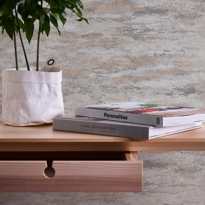 Tapet i gipsutseende i gräddgrått - non-woven tapet A.S. Création 