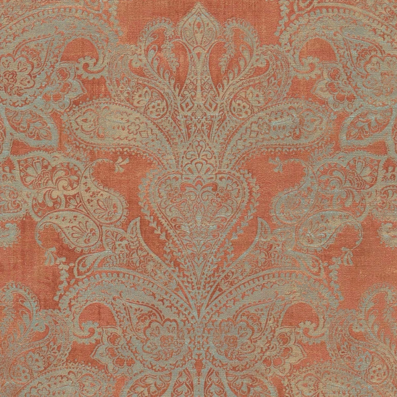 Papel pintado Barroco vintage naranja, gris - Muestra de papel pintado no tejido con ornamentos 