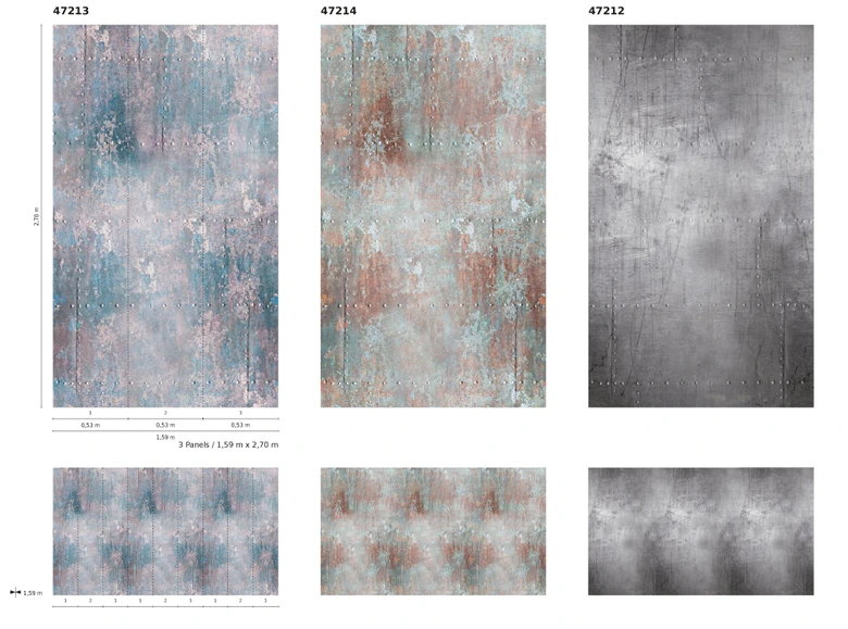 Fototapete in vintage Metalloptik Blau, Rot ,Illustration 2,70 x 1,59 m 